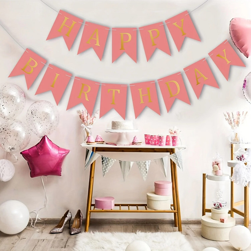 Χρόνια πολλά πανό φόντου Πολύχρωμο ροζ μαύρο λογότυπο διακόσμησης προμήθειες πάρτι τοίχου