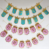 Χρόνια πολλά Banner Bronzing Crown Birthday Banner Prince and Princess Party Decoration First Birthday Party Supplies