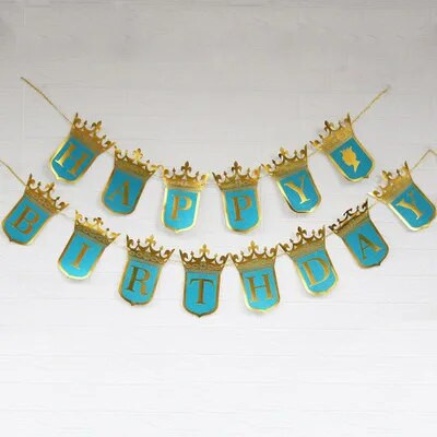 Χρόνια πολλά Banner Bronzing Crown Birthday Banner Prince and Princess Party Decoration First Birthday Party Supplies