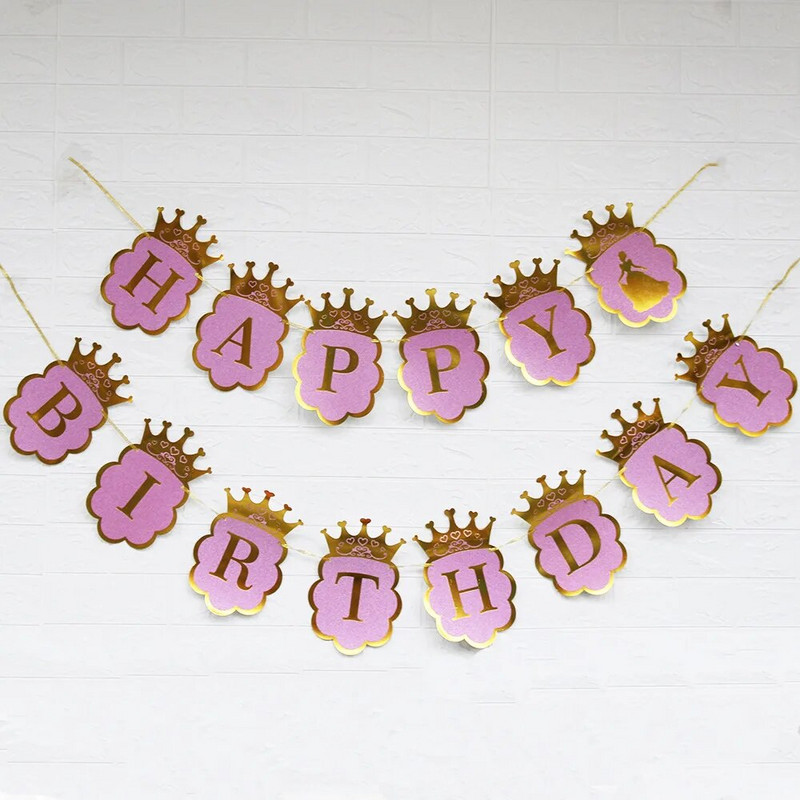 Χρόνια πολλά Banner Bronzing Crown Birthday Banner Prince and Princess Party Decoration First Birthday Party Supplies