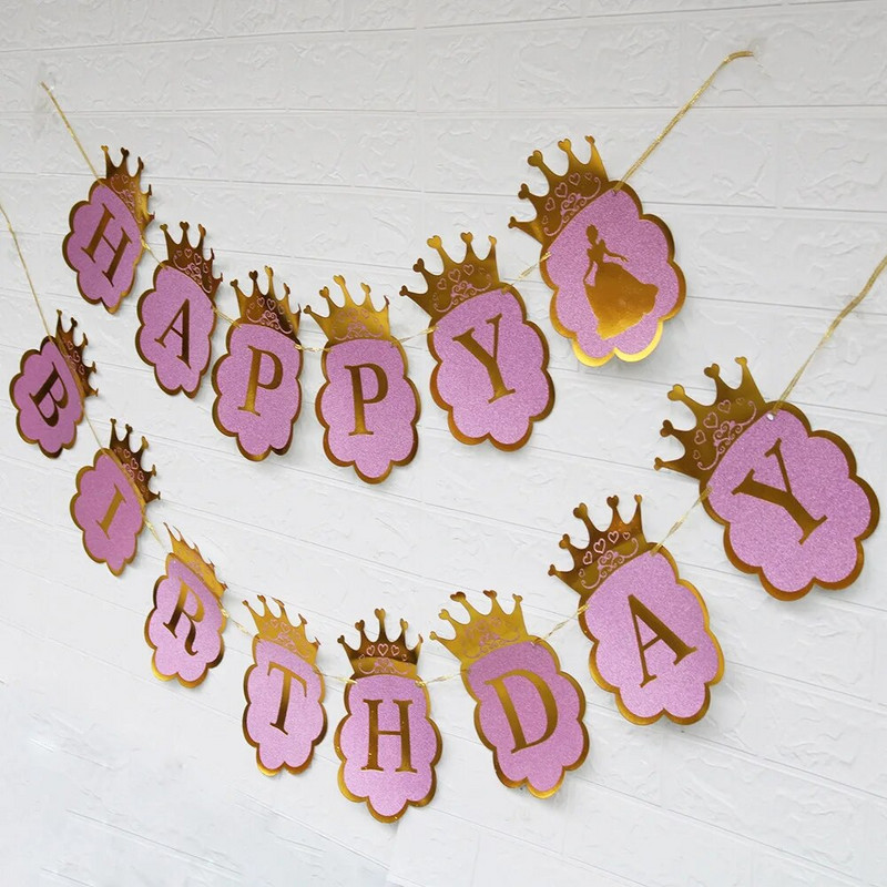 Χρόνια πολλά Banner Bronzing Crown Birthday Banner Prince and Princess Party Decoration First Birthday Party Supplies