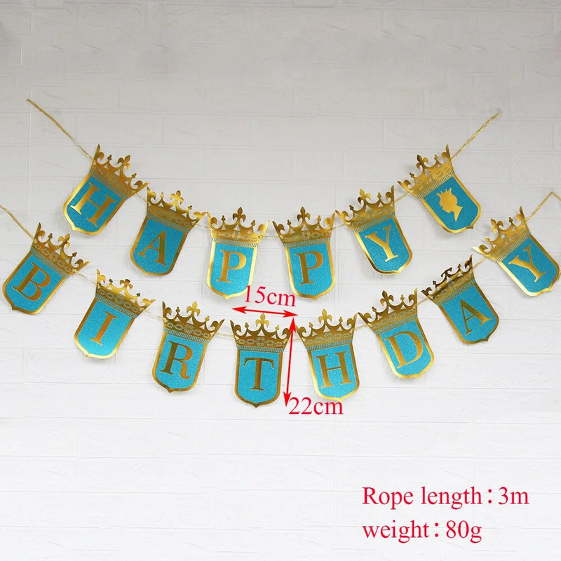 Χρόνια πολλά Banner Bronzing Crown Birthday Banner Prince and Princess Party Decoration First Birthday Party Supplies