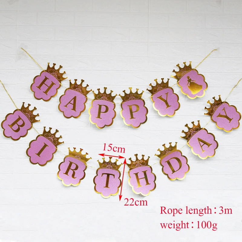 Χρόνια πολλά Banner Bronzing Crown Birthday Banner Prince and Princess Party Decoration First Birthday Party Supplies