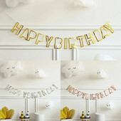 Mirror Happy Birthday Banner Bunting Hollow Rose Gold Silver Διακόσμηση γενεθλίων Bunting Beautiful Birthday Banner