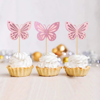 12db Lányok születésnapi esküvői Butterfly Cupcake Topper Party desszertasztal dekorációs kellékei