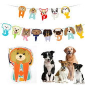 1 Σετ χαριτωμένα κινούμενα σχέδια για σκύλους κατοικίδιων ζώων Πανό Διακόσμηση γενεθλίων σκύλου Pull Flag DIY Pet Party Supplies Garland Animal Banner Children