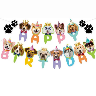 1 Σετ χαριτωμένα κινούμενα σχέδια για σκύλους κατοικίδιων ζώων Πανό Διακόσμηση γενεθλίων σκύλου Pull Flag DIY Pet Party Supplies Garland Animal Banner Children