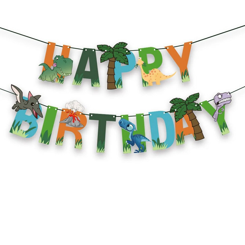 Χρόνια πολλά Banner Jungle Safari Boy Birthday Dinosaur Garlands One 1st Birthday Dino Banners Happy Birthday Decor Kids Boys