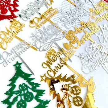 5/10 τμχ INS Διακοσμήσεις τούρτας Arcylic Merry Christmas Cake Toppers for Happy New Year Cake Deer Snowflake Merry Christmas Sign