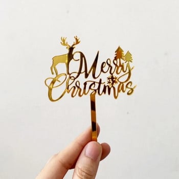 5/10 τμχ INS Διακοσμήσεις τούρτας Arcylic Merry Christmas Cake Toppers for Happy New Year Cake Deer Snowflake Merry Christmas Sign