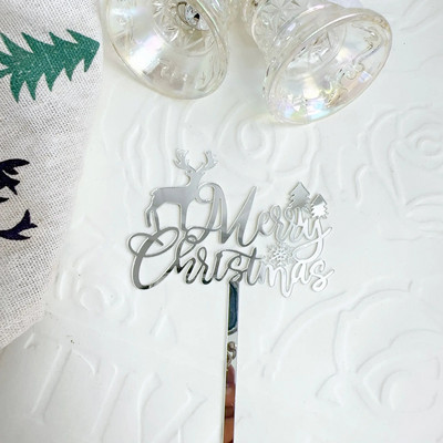 5/10 τμχ INS Διακοσμήσεις τούρτας Arcylic Merry Christmas Cake Toppers for Happy New Year Cake Deer Snowflake Merry Christmas Sign