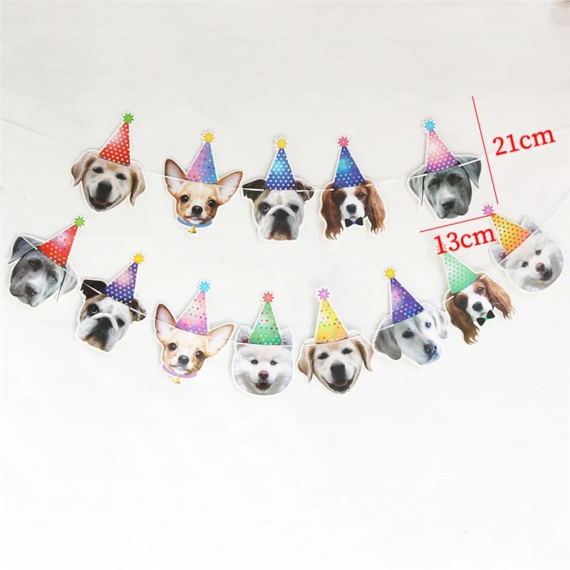 13 Flags Cat Dog Paper Banner Pet Happy Birthday Bunting Garland Decoration Cartoon Animal Dog Cat Theme για πάρτι γενεθλίων