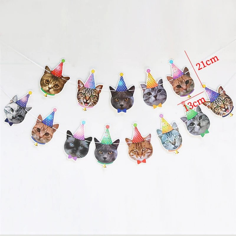 13 Flags Cat Dog Paper Banner Pet Happy Birthday Bunting Garland Decoration Cartoon Animal Dog Cat Theme για πάρτι γενεθλίων