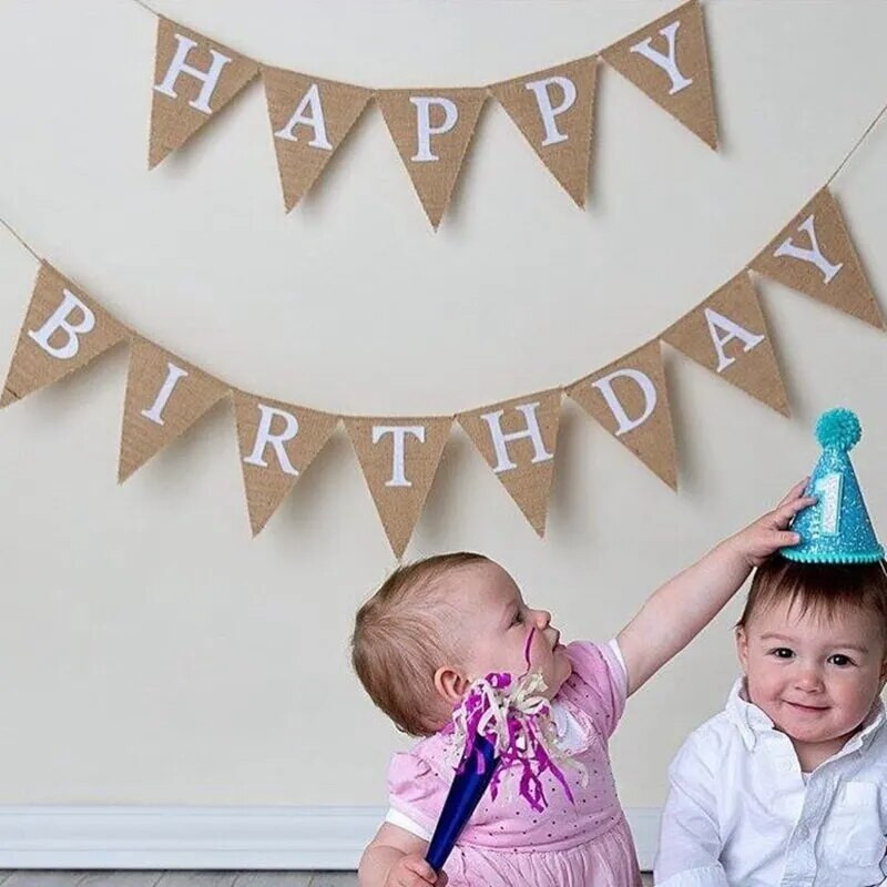 Πανό με 13 Flags Vintage γιούτα Hessian λινάτσα Χρόνια πολλά Φωτογραφικά σκηνικά για πάρτι Εορταστική διακόσμηση Πανό