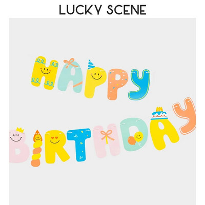 Γράμμα γενεθλίων κινουμένων σχεδίων Χρώμα σημαία Πανό Διακοσμητικό πάρτι γενεθλίων Κρεμαστό στολίδι Στρογγυλό γράμμα S01608