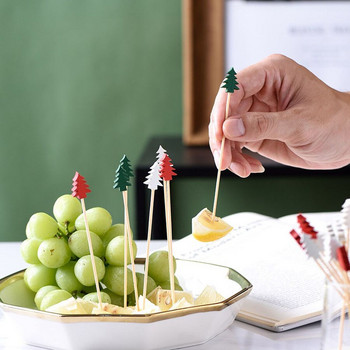 Fancy Cocktail Picks Μπαμπού Φρούτα Φαγητό Εορταστικές οδοντογλυφίδες Ορεκτικό σουβλάκια Ξύλινα μπαστούνια με χριστουγεννιάτικα δέντρα στο TheTop