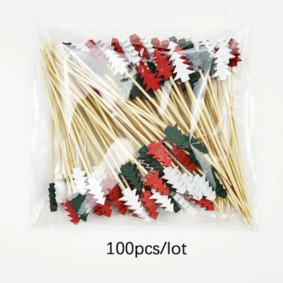 100 τεμ. Σουβλάκια από μπαμπού μιας χρήσης Χριστουγεννιάτικο μπουφέ Επιλογές φαγητού Cupcake Πιρούνι φρούτων Κέικ για πάρτι Επιδόρπιο σαλάτα ραβδιά Οδοντογλυφίδα σουβλάκι