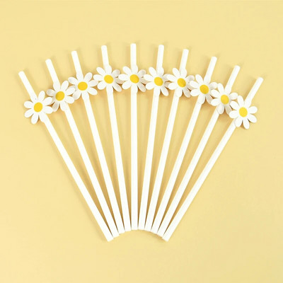 10/20/30 τμχ χάρτινα καλαμάκια Daisy Flower Καλαμάκια μιας χρήσης για το πάρτι γενεθλίων της Daisy Είδη διακόσμησης γάμου Baby Shower