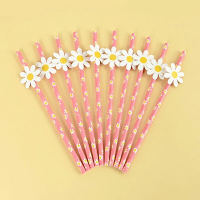 10/20/30 τμχ χάρτινα καλαμάκια Daisy Flower Καλαμάκια μιας χρήσης για το πάρτι γενεθλίων της Daisy Είδη διακόσμησης γάμου Baby Shower