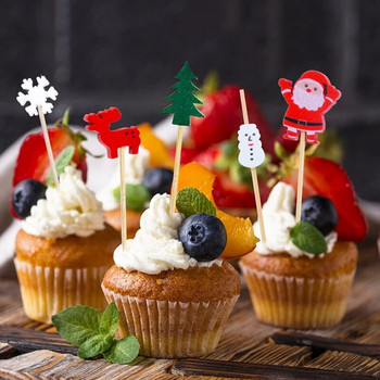50/100 τεμ. Χριστουγεννιάτικο μπουφέ Φρούτα-φαγητά Σουβλάκι Κοκτέιλ Επιλογές Cupcake Topper 2023 Χριστουγεννιάτικα ντεκόρ για πάρτι προμήθειες Πρωτοχρονιά 2024