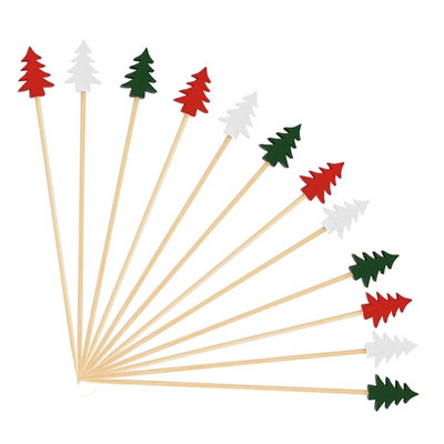 50/100 τεμ. Χριστουγεννιάτικα μπαμπού σουβλάκια κοκτέιλ Επιλογές Cupcake Topper Οδοντογλυφίδες φαγητού μιας χρήσης Οδοντογλυφίδες Πρωτοχρονιάτικης διακόσμησης για πάρτι