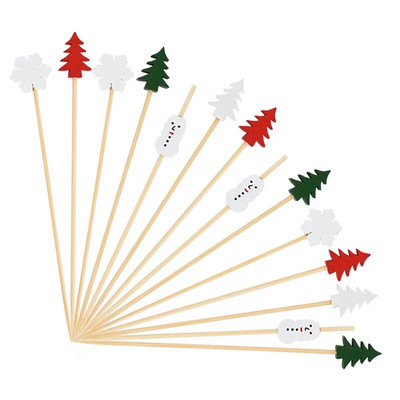 50/100 τεμ. Χριστουγεννιάτικα μπαμπού σουβλάκια κοκτέιλ Επιλογές Cupcake Topper Οδοντογλυφίδες φαγητού μιας χρήσης Οδοντογλυφίδες Πρωτοχρονιάτικης διακόσμησης για πάρτι