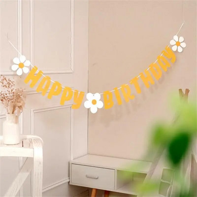 Πανό γενεθλίων Macarone Little Daisy Ins Flower Banner Χρόνια πολλά Πανό Διακοσμήσεις πάρτι για κορίτσια Παιδιά Φωτογραφία Διακόσμηση