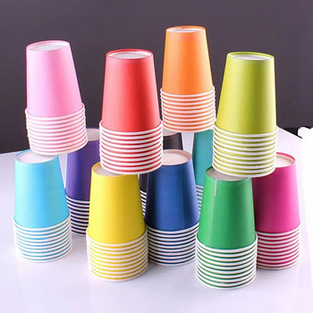 10 бр./лот чаши за еднократна употреба с 250 ml, изработени от хартия, червено, синьо, зелено, розово, жълто, лилаво, оранжево, консумативи за украса за рожден ден