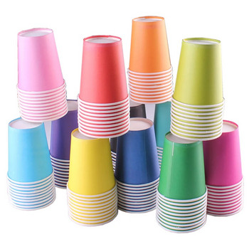 10 бр./лот чаши за еднократна употреба с 250 ml, изработени от хартия, червено, синьо, зелено, розово, жълто, лилаво, оранжево, консумативи за украса за рожден ден