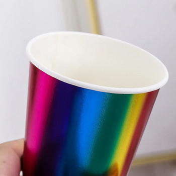 10PCS 9 Oz 250ml Хартиена чаша, удебелена с радий, Хартиена чаша за еднократна употреба Сурова дървесна маса Парти Сватба, Рожден ден, Еднократна употреба