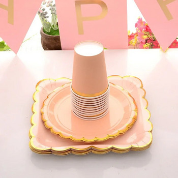 Еднократни прибори за хранене Хартиени чинии Дантелени чаши Горещо щамповане Дантелени хартиени чинии Сватба Честит рожден ден Парти Консумативи Baby Shower