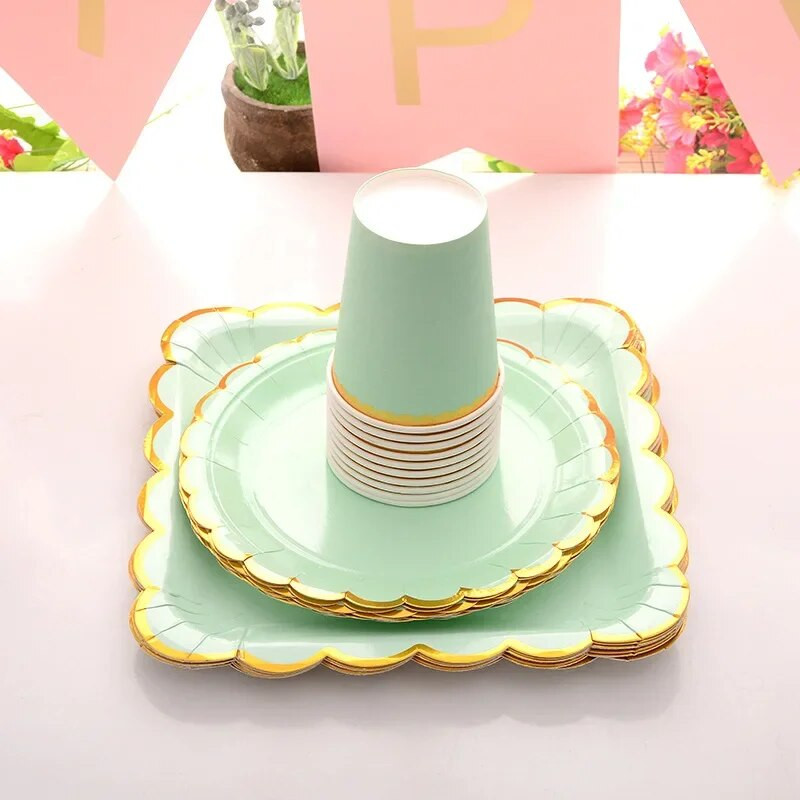 Επιτραπέζια σκεύη μιας χρήσης Χάρτινο πιάτο Δαντέλα Δαντέλα Hot Stamping Δαντελένια Χάρτινα Πιάτα Γάμος Χρόνια Πολλά Προμήθειες για πάρτι Baby Shower