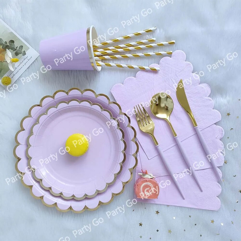 Μωβ Μέντα Πράσινο Ροζ Χαρτί Σετ σερβίτσιο μιας χρήσης Πιάτο χαρτοπετσέτας Κύπελλο Μαχαίρι Πιρούνι Γάμου Επέτειος Γάμου Προμήθειες για πάρτι γενεθλίων