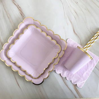 Χρυσά σετ επιτραπέζια σκεύη μιας χρήσης Μωβ χάρτινα πιάτα για πάρτι για μωρό ντους προμήθειες για πάρτι γενεθλίων Μπομπονιέρες γάμου για καρναβάλι