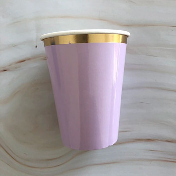 Златни комплекти посуда за еднократна употреба Пурпурни парти хартиени чаши Чинии Baby Shower Консумативи за рожден ден Карнавални сватбени декорации Сувенири