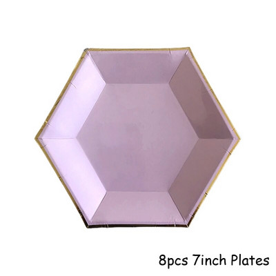 Χρυσά σετ επιτραπέζια σκεύη μιας χρήσης Μωβ χάρτινα πιάτα για πάρτι για μωρό ντους προμήθειες για πάρτι γενεθλίων Μπομπονιέρες γάμου για καρναβάλι