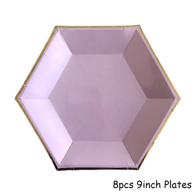 Χρυσά σετ επιτραπέζια σκεύη μιας χρήσης Μωβ χάρτινα πιάτα για πάρτι για μωρό ντους προμήθειες για πάρτι γενεθλίων Μπομπονιέρες γάμου για καρναβάλι