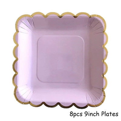 Χρυσά σετ επιτραπέζια σκεύη μιας χρήσης Μωβ χάρτινα πιάτα για πάρτι για μωρό ντους προμήθειες για πάρτι γενεθλίων Μπομπονιέρες γάμου για καρναβάλι