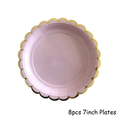 Χρυσά σετ επιτραπέζια σκεύη μιας χρήσης Μωβ χάρτινα πιάτα για πάρτι για μωρό ντους προμήθειες για πάρτι γενεθλίων Μπομπονιέρες γάμου για καρναβάλι