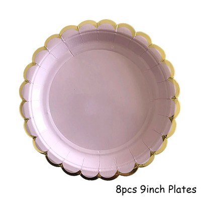 Χρυσά σετ επιτραπέζια σκεύη μιας χρήσης Μωβ χάρτινα πιάτα για πάρτι για μωρό ντους προμήθειες για πάρτι γενεθλίων Μπομπονιέρες γάμου για καρναβάλι