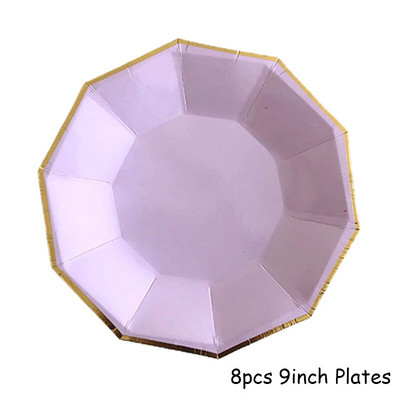 Χρυσά σετ επιτραπέζια σκεύη μιας χρήσης Μωβ χάρτινα πιάτα για πάρτι για μωρό ντους προμήθειες για πάρτι γενεθλίων Μπομπονιέρες γάμου για καρναβάλι