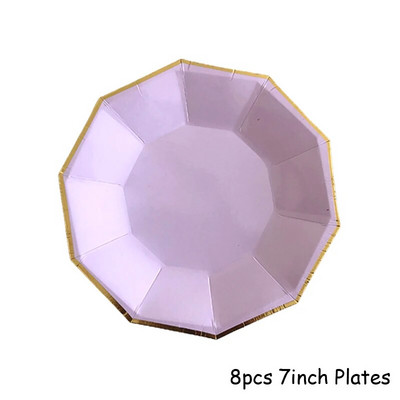 Χρυσά σετ επιτραπέζια σκεύη μιας χρήσης Μωβ χάρτινα πιάτα για πάρτι για μωρό ντους προμήθειες για πάρτι γενεθλίων Μπομπονιέρες γάμου για καρναβάλι