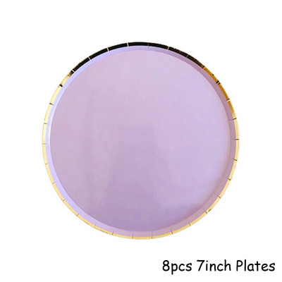 Χρυσά σετ επιτραπέζια σκεύη μιας χρήσης Μωβ χάρτινα πιάτα για πάρτι για μωρό ντους προμήθειες για πάρτι γενεθλίων Μπομπονιέρες γάμου για καρναβάλι