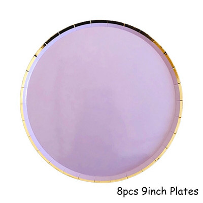 Χρυσά σετ επιτραπέζια σκεύη μιας χρήσης Μωβ χάρτινα πιάτα για πάρτι για μωρό ντους προμήθειες για πάρτι γενεθλίων Μπομπονιέρες γάμου για καρναβάλι