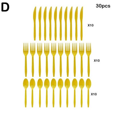30 τμχ/Σετ Πλαστικά μαχαιροπίρουνα κουτάλια πιρούνια μαχαίρι μαχαιροπήρουνα Επαναχρησιμοποιήσιμα πλαστικά επιτραπέζια σκεύη Μαύρο Λευκό Κόκκινο Μωβ Κίτρινο Χρυσό Ροζ Πράσινο