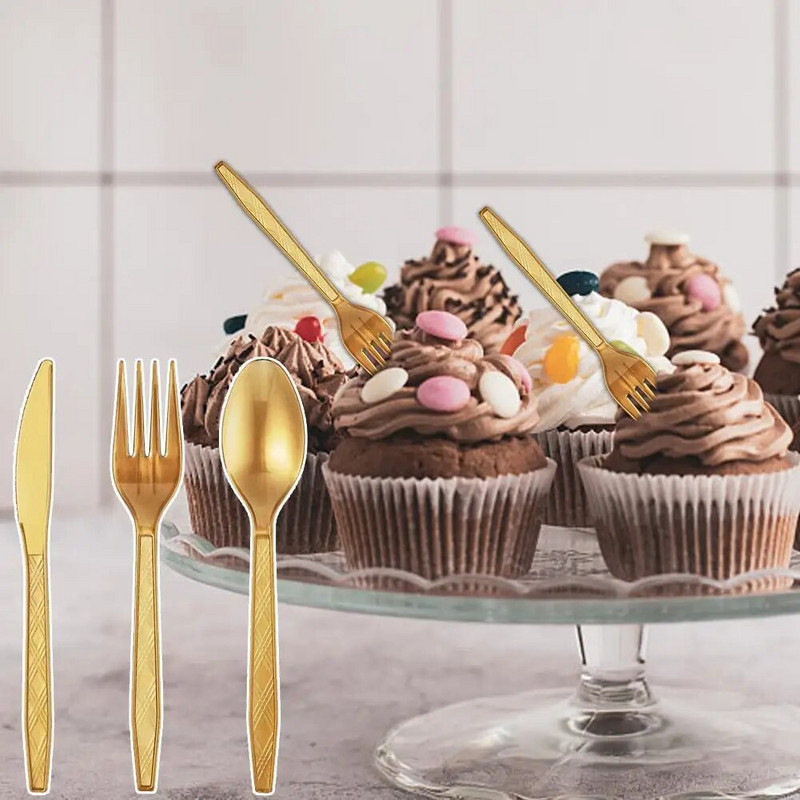 30 τμχ/Σετ Πλαστικά μαχαιροπίρουνα κουτάλια πιρούνια μαχαίρι μαχαιροπήρουνα Επαναχρησιμοποιήσιμα πλαστικά επιτραπέζια σκεύη Μαύρο Λευκό Κόκκινο Μωβ Κίτρινο Χρυσό Ροζ Πράσινο