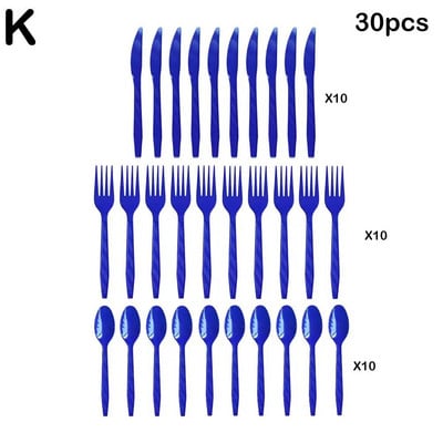 30 τμχ/Σετ Πλαστικά μαχαιροπίρουνα κουτάλια πιρούνια μαχαίρι μαχαιροπήρουνα Επαναχρησιμοποιήσιμα πλαστικά επιτραπέζια σκεύη Μαύρο Λευκό Κόκκινο Μωβ Κίτρινο Χρυσό Ροζ Πράσινο