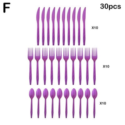 30 τμχ/Σετ Πλαστικά μαχαιροπίρουνα κουτάλια πιρούνια μαχαίρι μαχαιροπήρουνα Επαναχρησιμοποιήσιμα πλαστικά επιτραπέζια σκεύη Μαύρο Λευκό Κόκκινο Μωβ Κίτρινο Χρυσό Ροζ Πράσινο