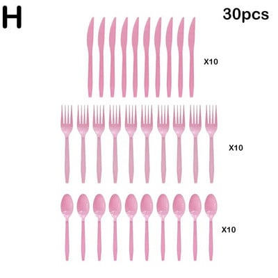 30 τμχ/Σετ Πλαστικά μαχαιροπίρουνα κουτάλια πιρούνια μαχαίρι μαχαιροπήρουνα Επαναχρησιμοποιήσιμα πλαστικά επιτραπέζια σκεύη Μαύρο Λευκό Κόκκινο Μωβ Κίτρινο Χρυσό Ροζ Πράσινο