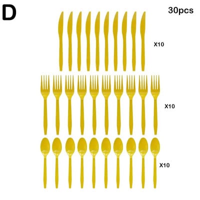 30 τμχ/Σετ Πλαστικά μαχαιροπίρουνα κουτάλια πιρούνια μαχαίρι μαχαιροπήρουνα Επαναχρησιμοποιήσιμα πλαστικά επιτραπέζια σκεύη Μαύρο Λευκό Κόκκινο Μωβ Κίτρινο Χρυσό Ροζ Πράσινο